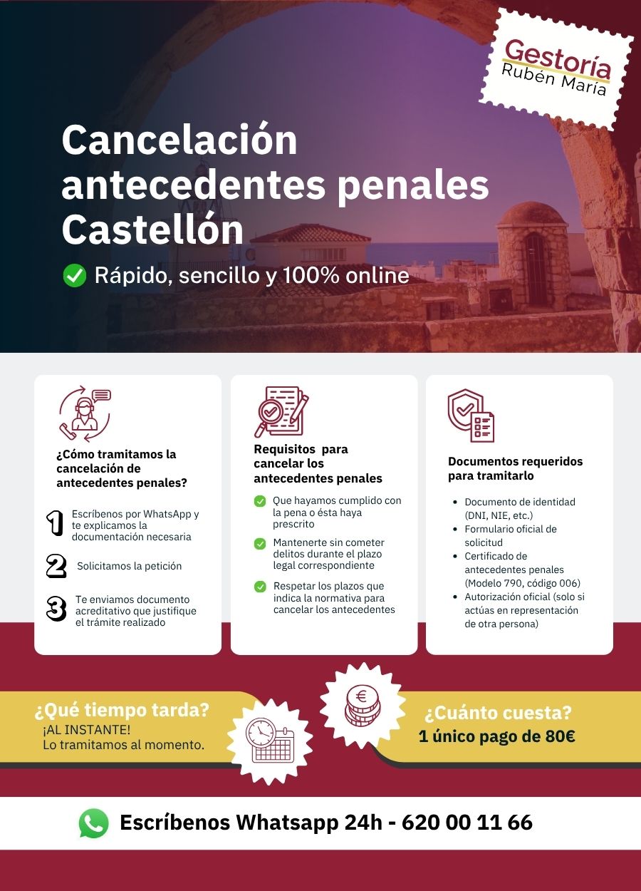 Trámite de cancelación de antecedentes penales en Castellón con asesoramiento profesional