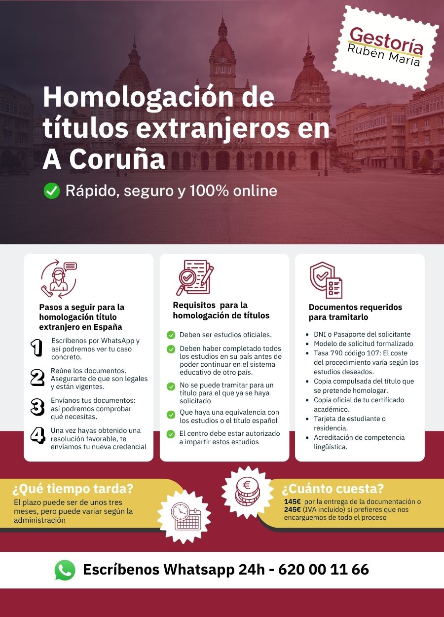 Servicio de homologación de título extranjero en A Coruña por Gestoría Rubén María