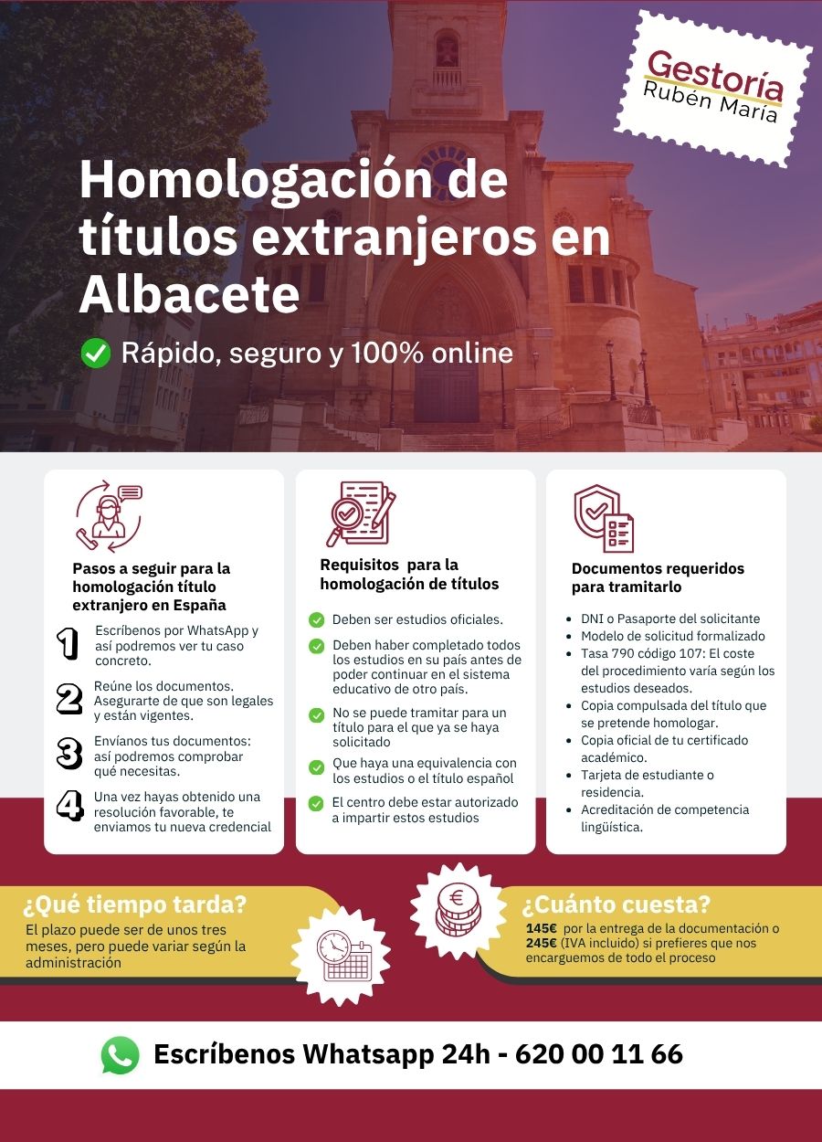 Servicio de homologación de título extranjero en Albacete por Gestoría Rubén María