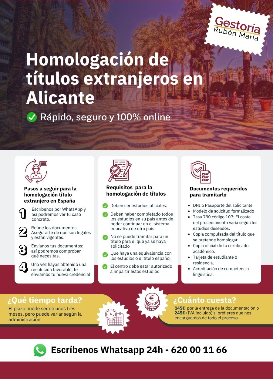 Servicio de homologación de título extranjero en Alicante por Gestoría Rubén María