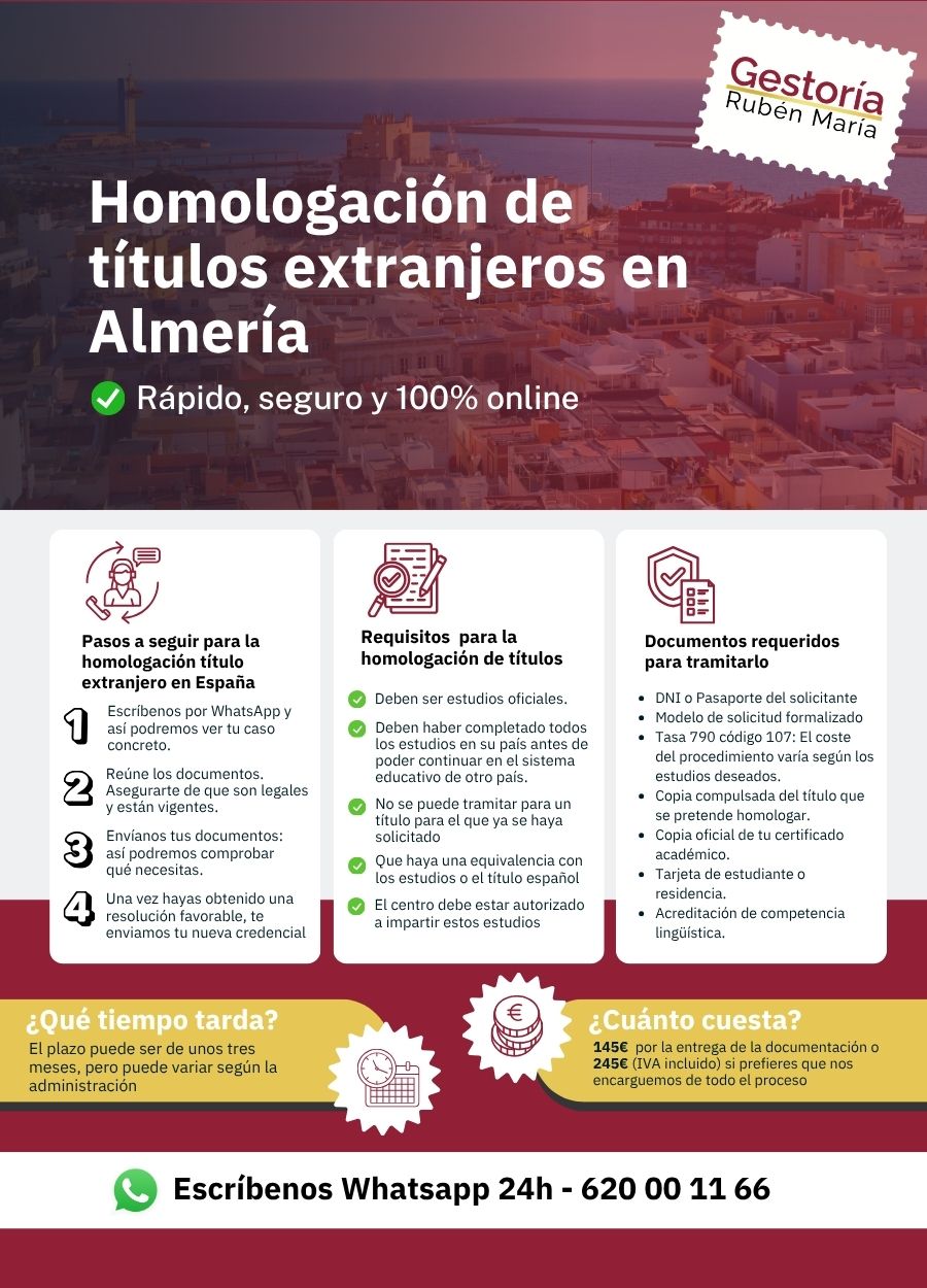 Servicio de homologación de título extranjero en Almería por Gestoría Rubén María