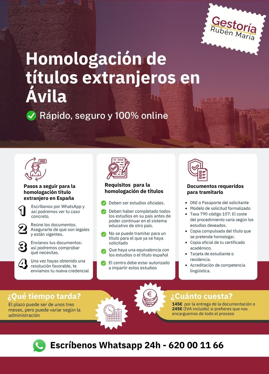 Servicio de homologación de título extranjero en Ávila por Gestoría Rubén María