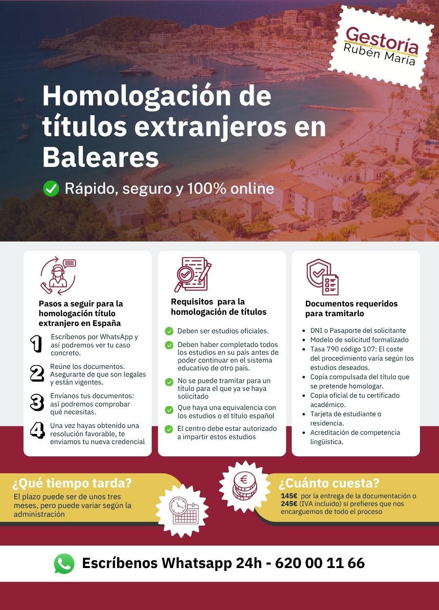 Servicio de homologación de título extranjero en Baleares por Gestoría Rubén María