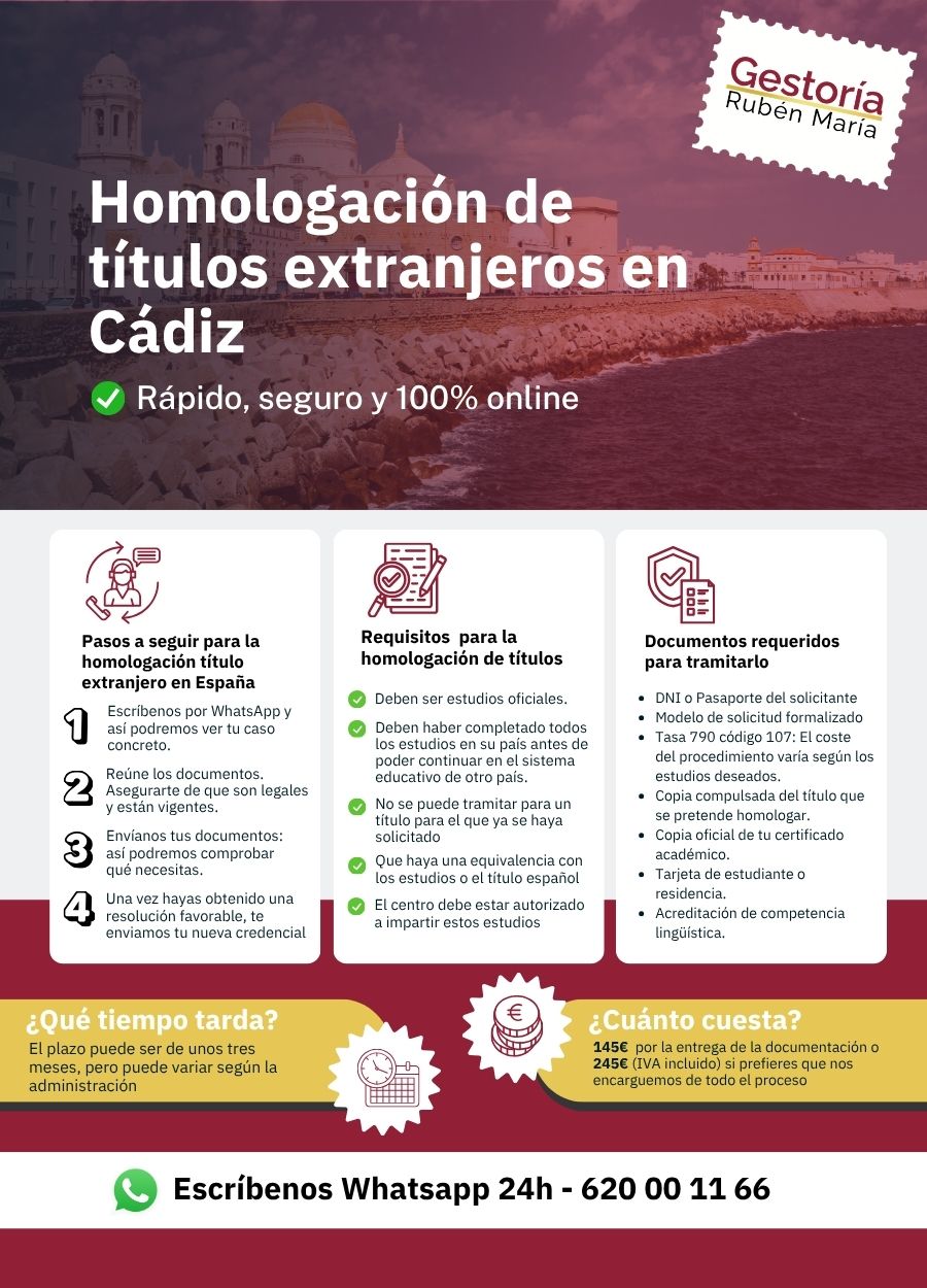 Servicio de homologación de título extranjero en Cádiz por Gestoría Rubén María
