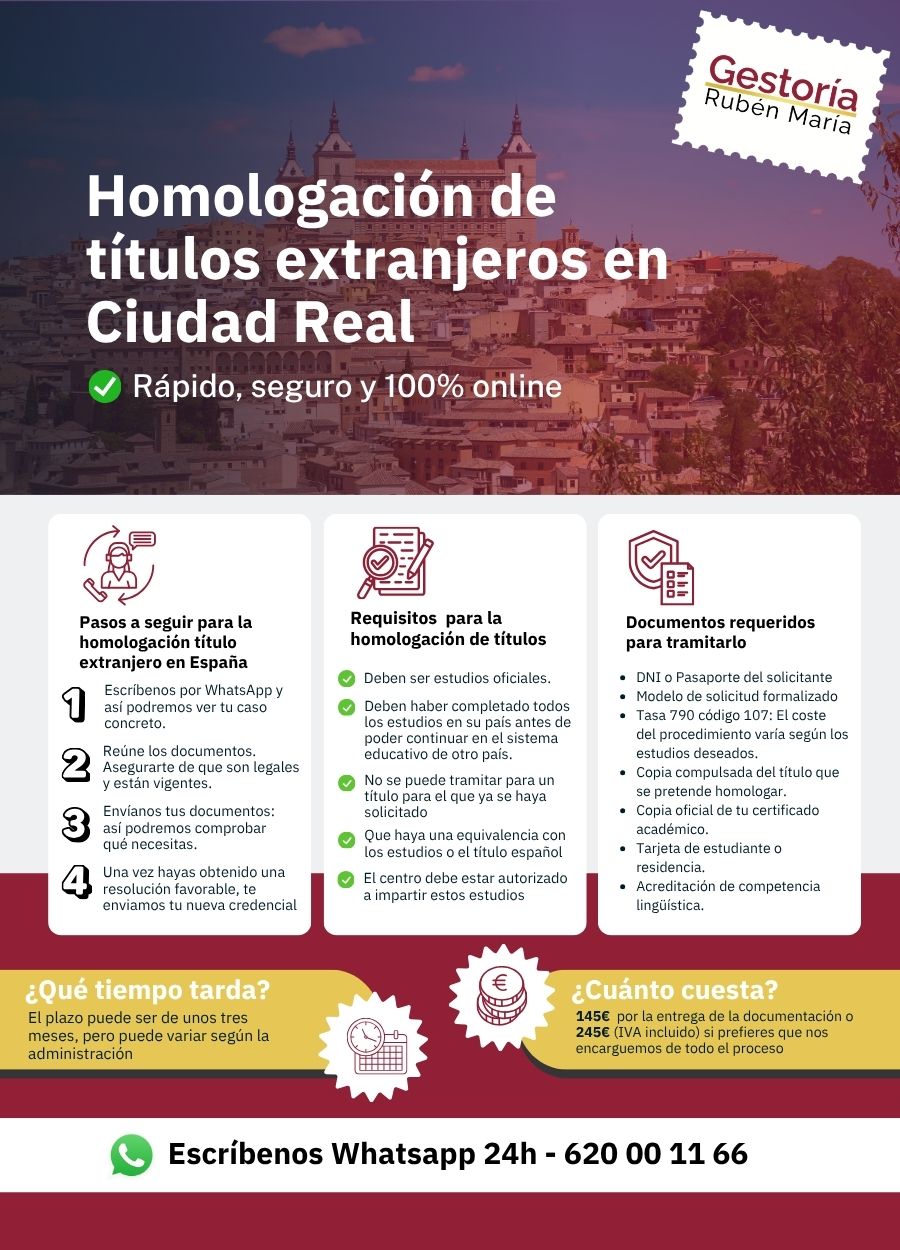 Servicio de homologación de título extranjero en Ciudad Real por Gestoría Rubén María