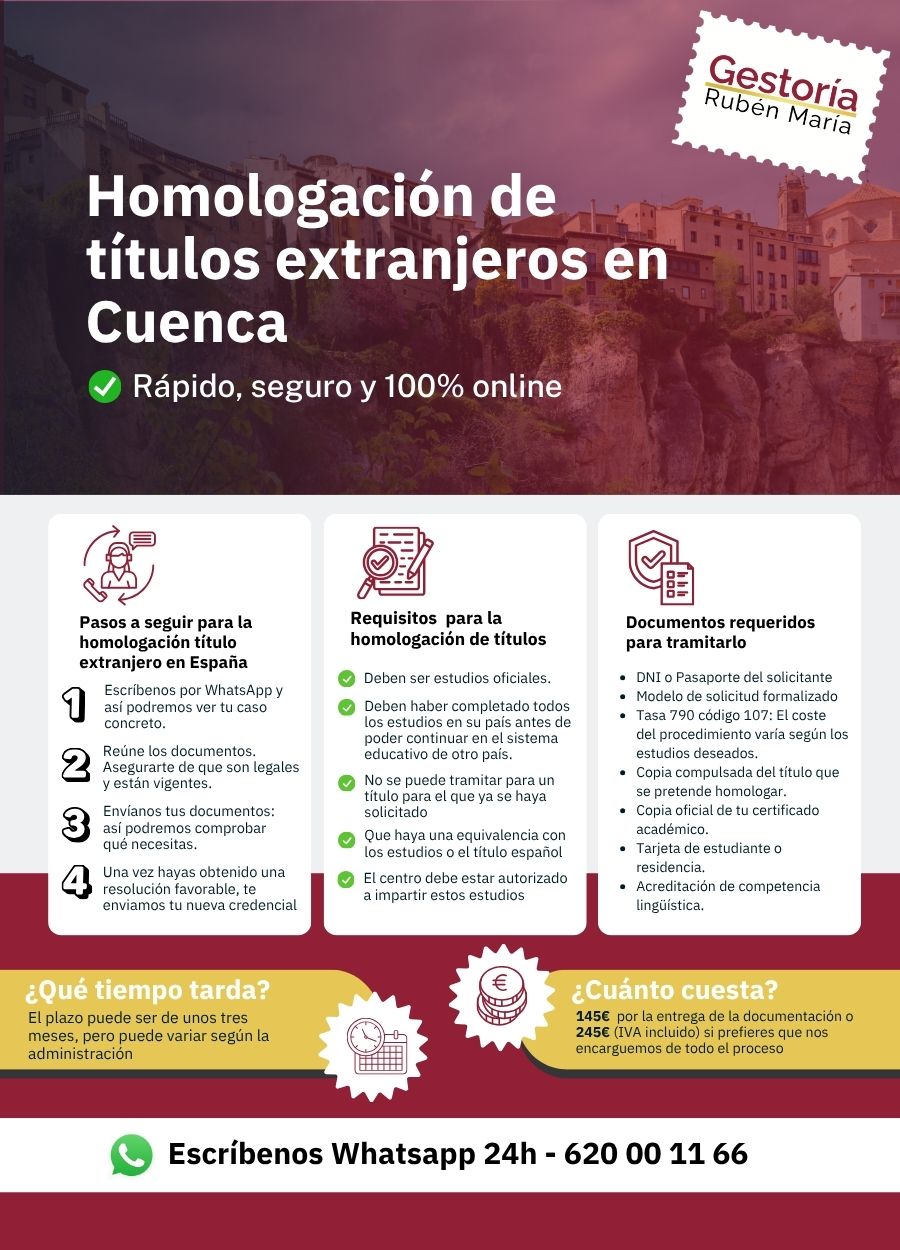 Servicio de homologación de título extranjero en Cuenca por Gestoría Rubén María