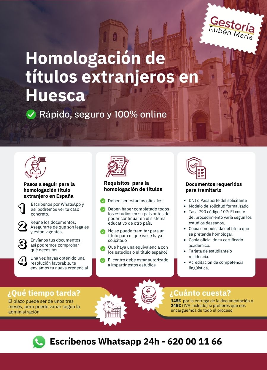 Servicio de homologación de título extranjero en Huesca por Gestoría Rubén María