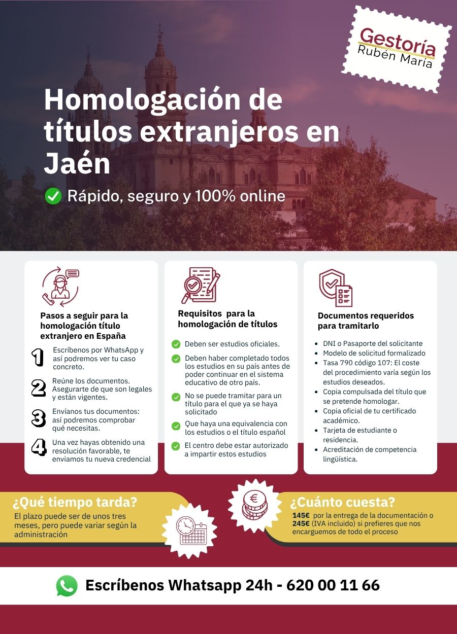 Servicio de homologación de título extranjero en Jaén por Gestoría Rubén María