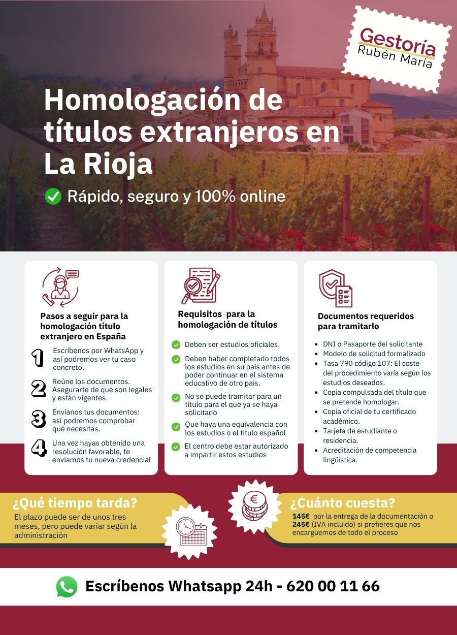 Servicio de homologación de título extranjero en La Rioja por Gestoría Rubén María