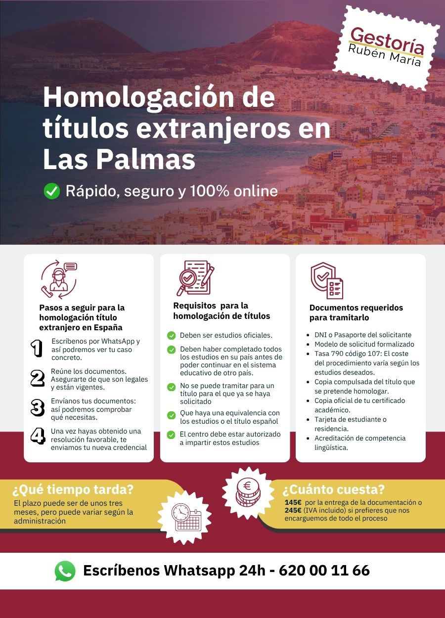 Servicio de homologación de título extranjero en Las Palmas por Gestoría Rubén María