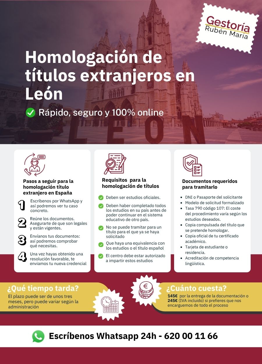 Servicio de homologación de título extranjero en León por Gestoría Rubén María