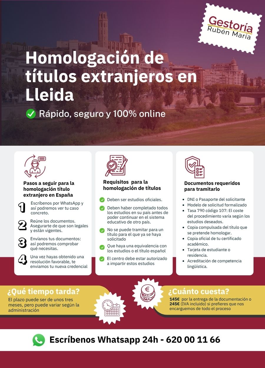 Servicio de homologación de título extranjero en Lleida por Gestoría Rubén María