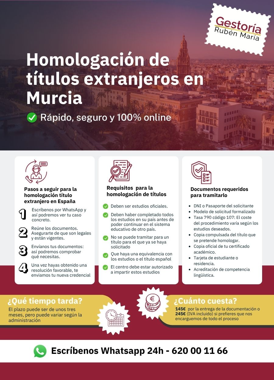 Servicio de homologación de título extranjero en Murcia por Gestoría Rubén María