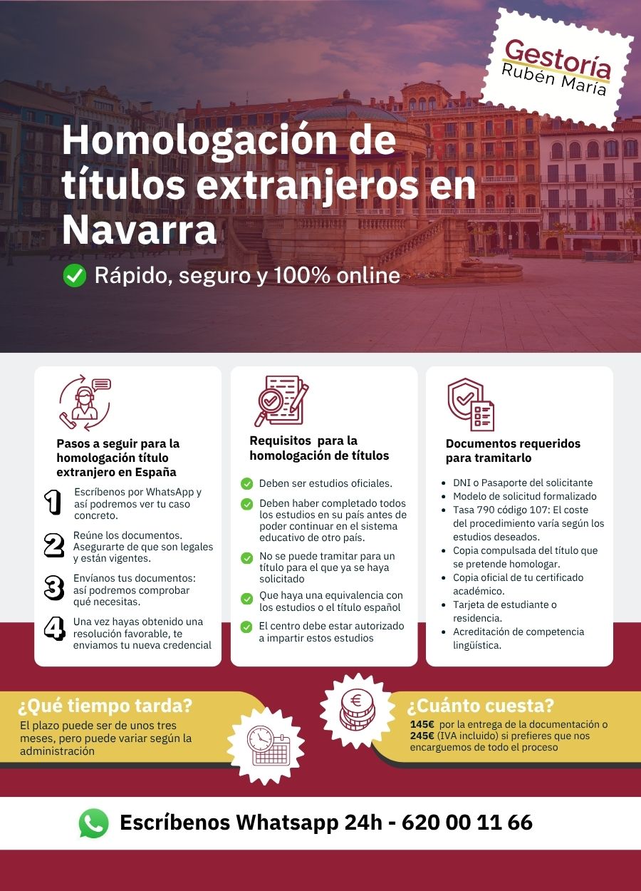 Servicio de homologación de título extranjero en Navarra por Gestoría Rubén María
