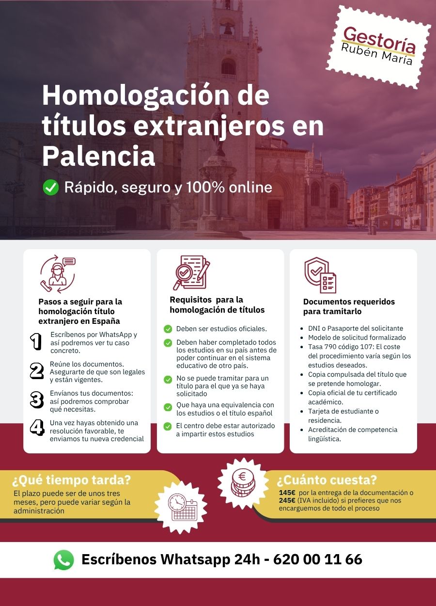 Servicio de homologación de título extranjero en Palencia por Gestoría Rubén María