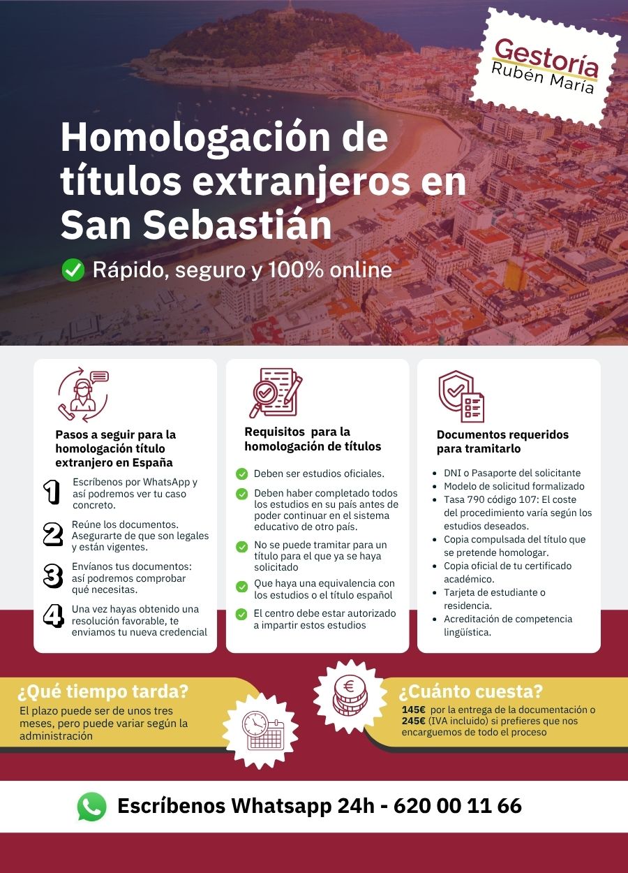 Servicio de homologación de título extranjero en San Sebastián por Gestoría Rubén María