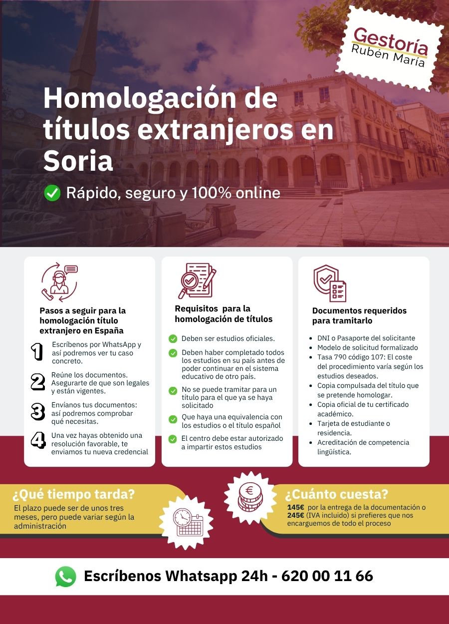 Servicio de homologación de título extranjero en Soria por Gestoría Rubén María