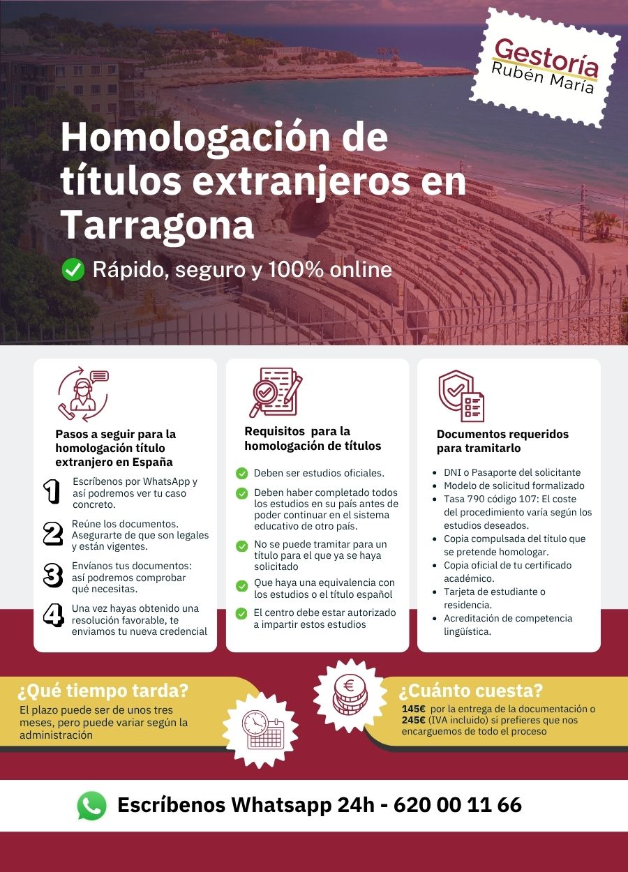 Servicio de homologación de título extranjero en Tarragona por Gestoría Rubén María
