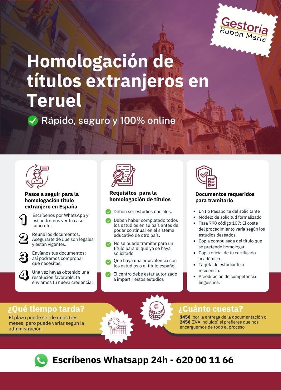 Servicio de homologación de título extranjero en Teruel por Gestoría Rubén María
