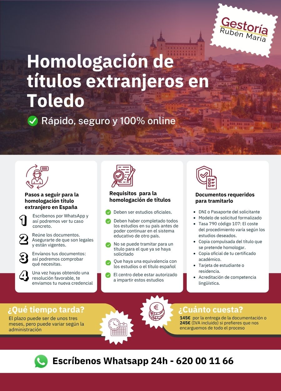 Servicio de homologación de título extranjero en Toledo por Gestoría Rubén María