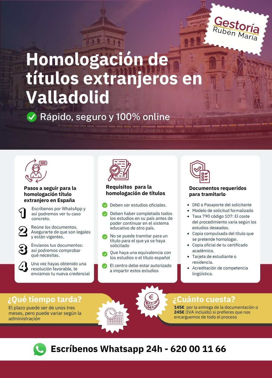 Servicio de homologación de título extranjero en Valladolid por Gestoría Rubén María