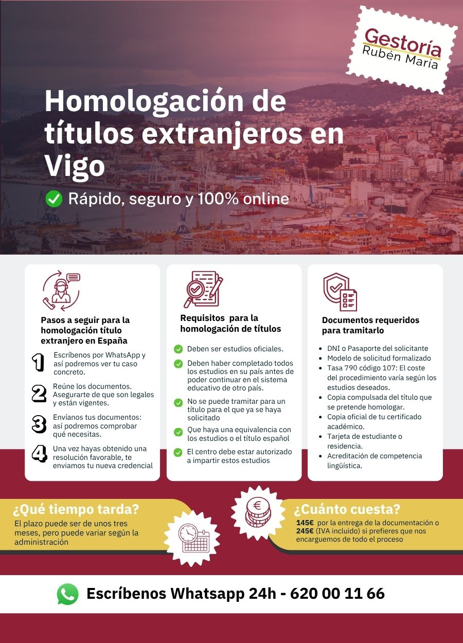 Servicio de homologación de título extranjero en Vigo por Gestoría Rubén María