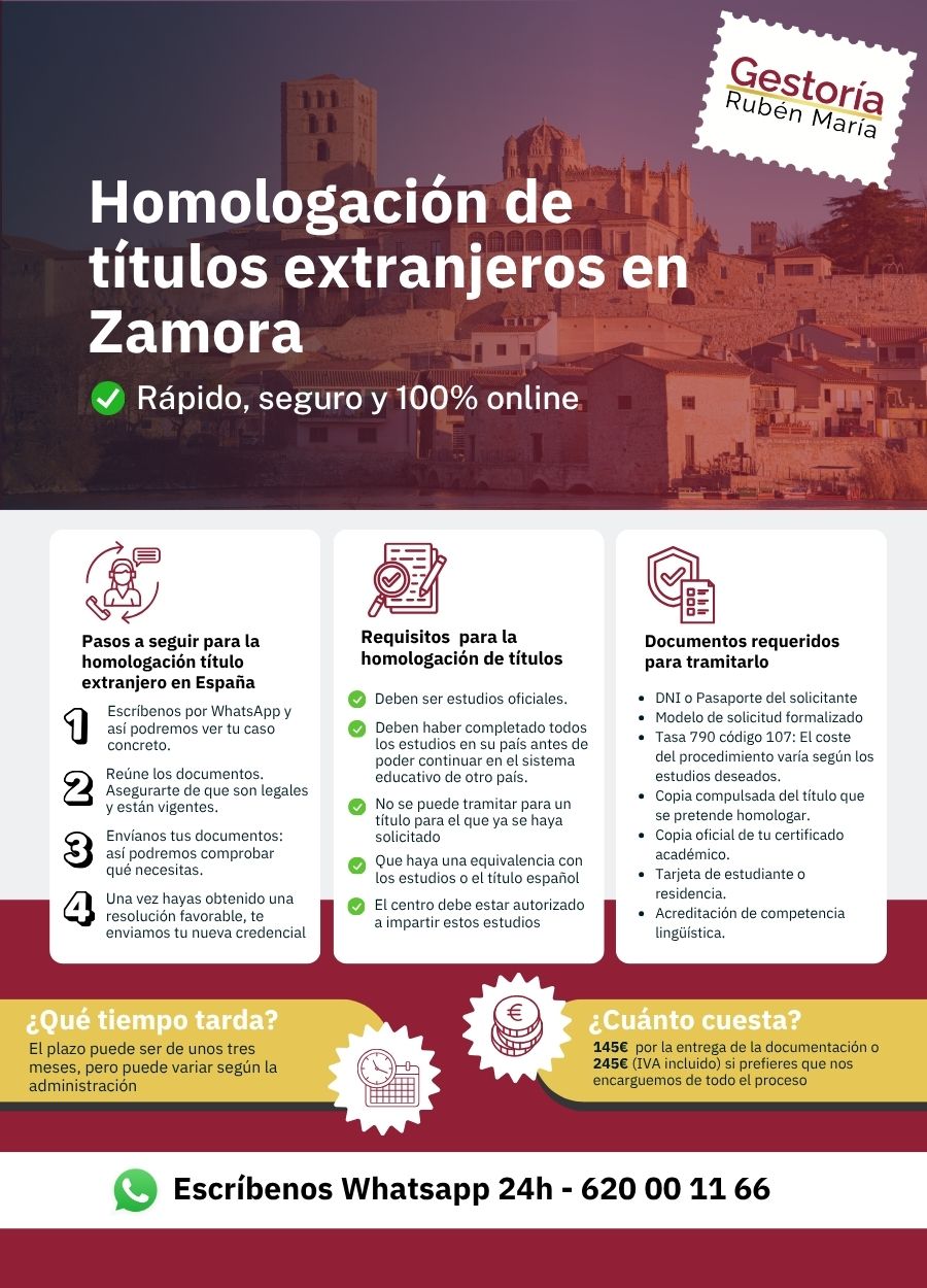 Servicio de homologación de título extranjero en Zamora por Gestoría Rubén María