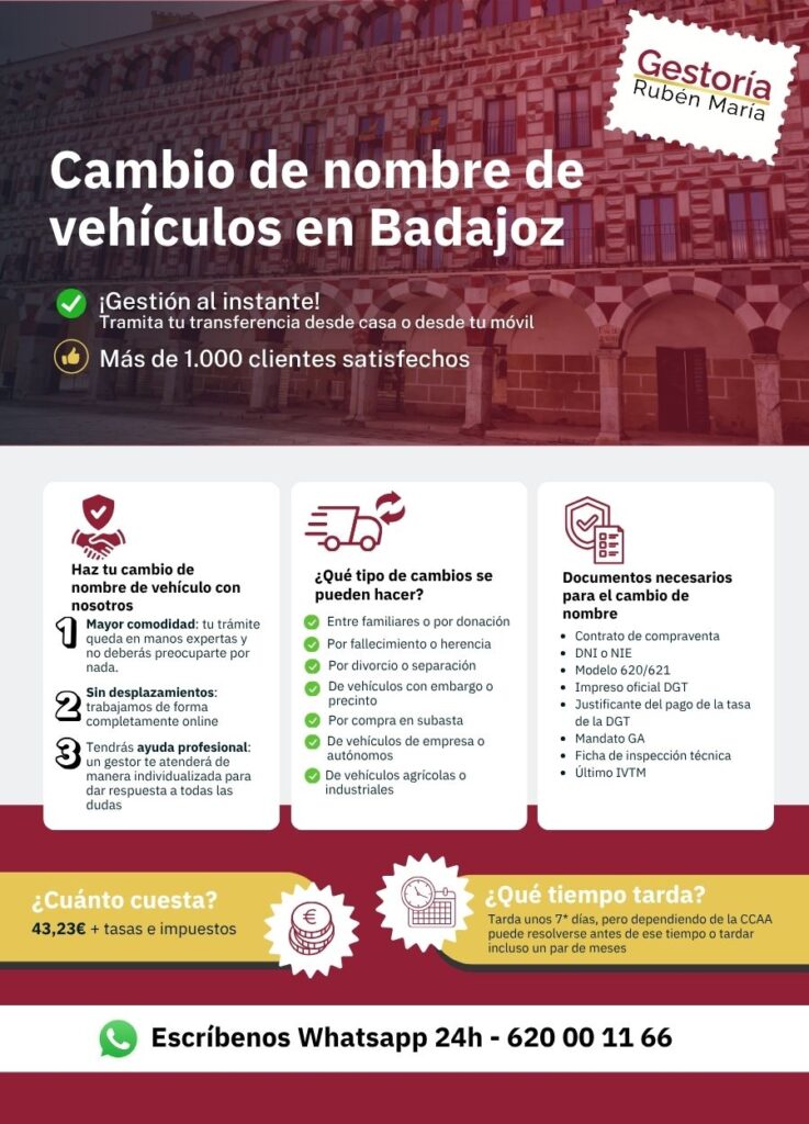 Gestoría especializada en cambio de nombre de vehículo en Badajoz con trámite ágil y seguro