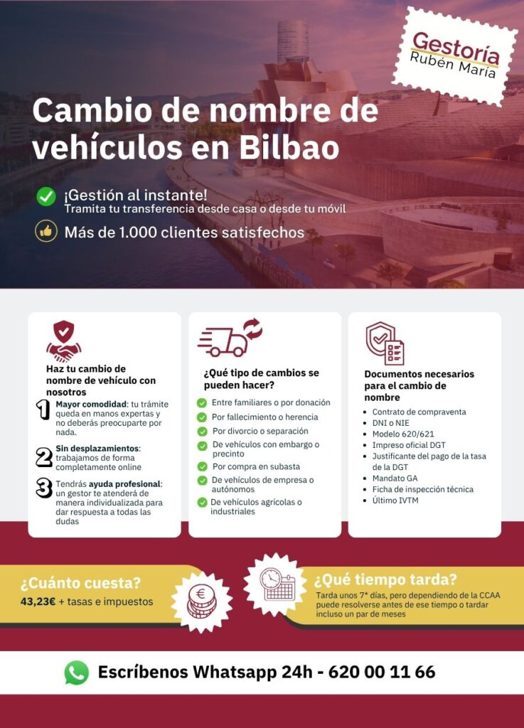 Gestoría especializada en cambio de nombre de vehículo en Bilbao con trámite ágil y seguro