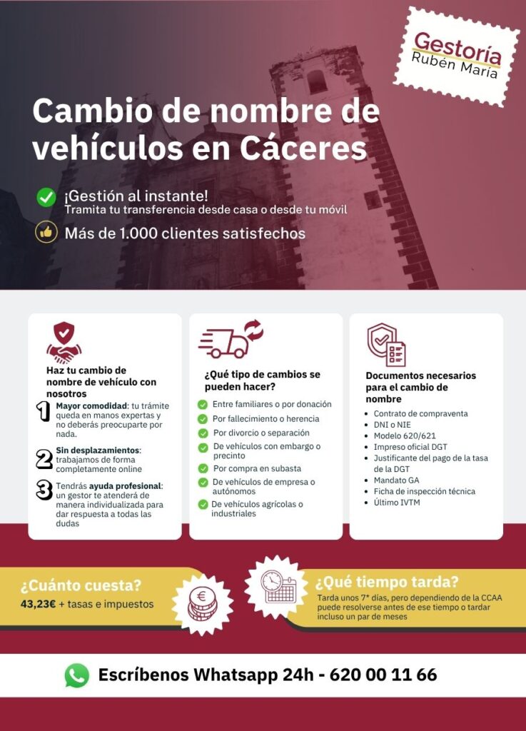 Gestoría especializada en cambio de nombre de vehículo en Cáceres con trámite ágil y seguro