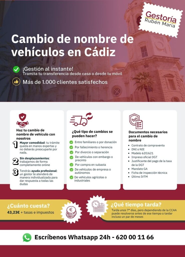 Gestoría especializada en cambio de nombre de vehículo en Cádiz con trámite ágil y seguro