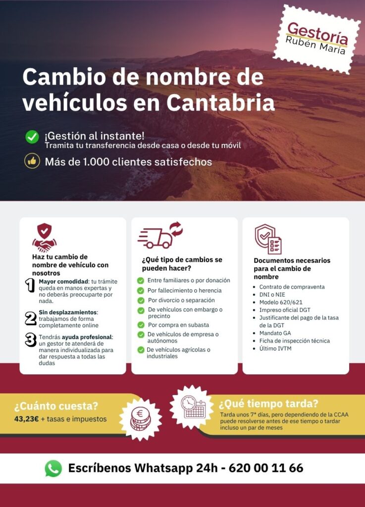 Gestoría especializada en cambio de nombre de vehículo en Cantabria con trámite ágil y seguro