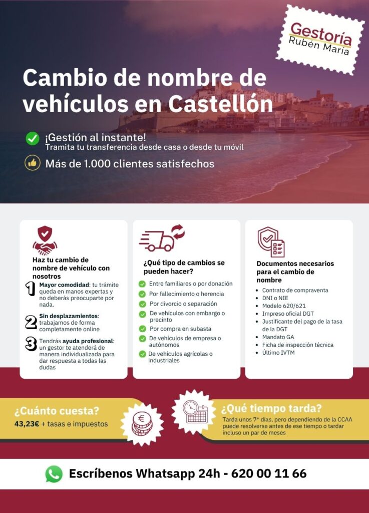 Gestoría especializada en cambio de nombre de vehículo en Castellón con trámite ágil y seguro