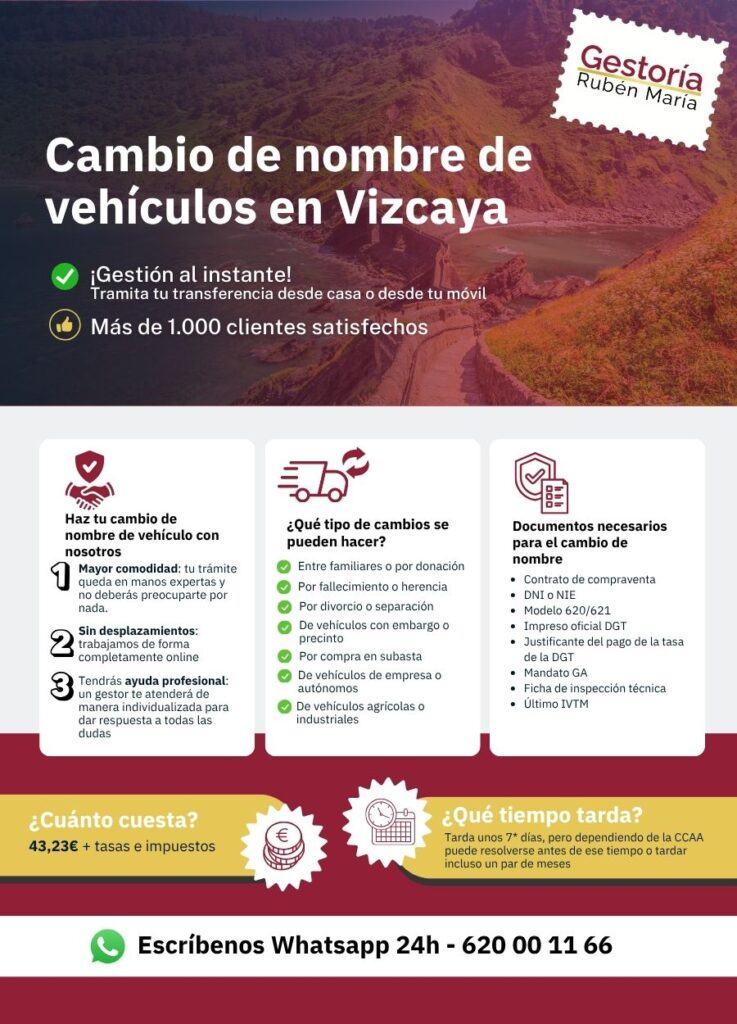 Gestoría especializada en cambio de nombre de vehículo en Vizcaya con trámite ágil y seguro